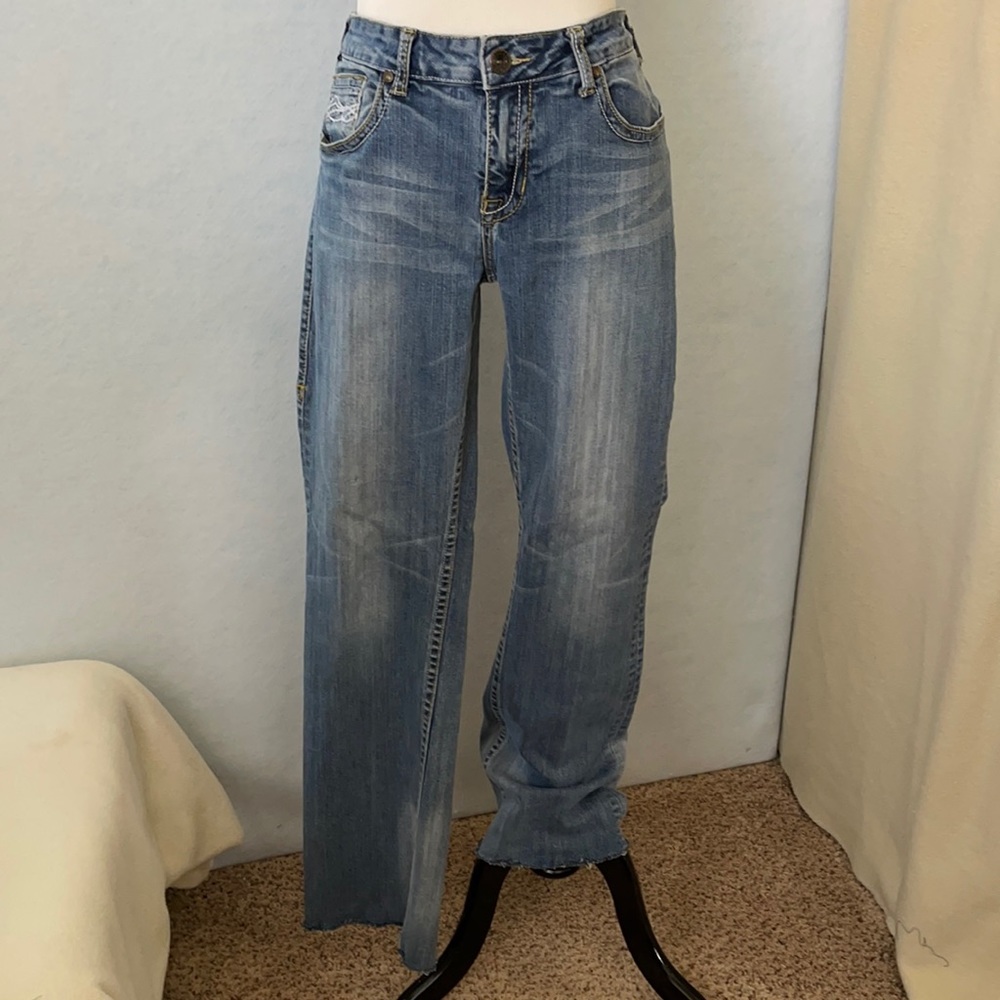 Cowgirl Tuff Fade Straight Leg Raw Bottom Jeans